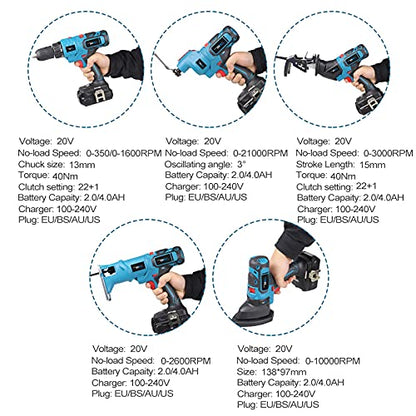 NEWONE 20V Cordless Combo Kit,5-Tool Tool Combo Kit with Case,Drill,Recip saw,Jig saw,Oscillating tool,Sander with Accessories,Two 2.0Ah Lionthium - WoodArtSupply