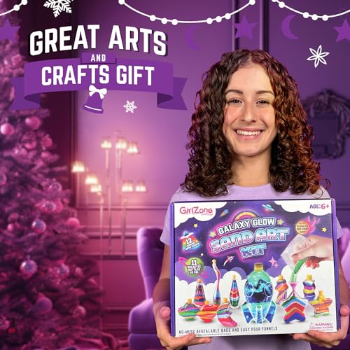 GirlZone Galaxy Glow Sand Art Kit, Sand Art for Kids Kit with Colored Sand & Kids Sand Art Bottles to Make Ultimate Sand Art, Fun Christmas Gifts for