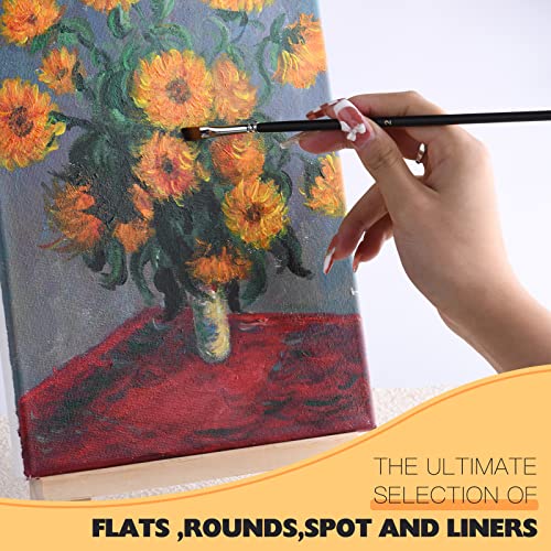 Angular Paint Brush, 9PC Oblique Tip Nylon Hair Long Handle Angled Paint Brushes Set Art Artist Professional Painting Supplies for Acrylic, golden maple