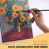 Angular Paint Brush, 9PC Oblique Tip Nylon Hair Long Handle Angled Paint Brushes Set Art Artist Professional Painting Supplies for Acrylic, golden maple