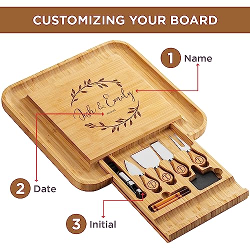 Personalized Cheese Board and Charcuterie Board: Custom Engraved Serving Platter - Unique Valentine's Day Gift, Wedding Gifts, Housewarming Gift Bambüsi
