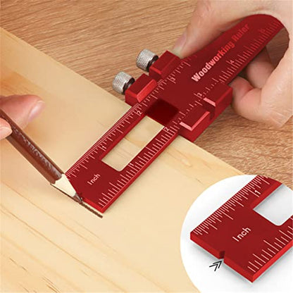 3Pcs Woodworking Precision Pocket Ruler，6/8/12 Inch Metal Slide Stop Marking Ruler ，Woodworking Scribing Measure Tools and Metal Scriber