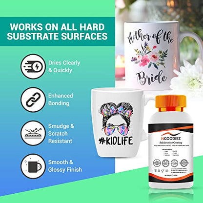 NGOODIEZ Sublimation Coating for Mugs, Ceramic Mugs, Metal Mug, Wood, Glass, Phone Case, Leather, Tumbler - Sublimation Supplies with High Gloss - WoodArtSupply