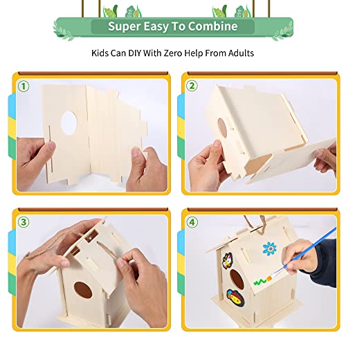 24 Pack Large DIY Bird Houses Kits for Kids, Kids Craft Kits Wood Houses for DIY Crafts Class Parties, 24 Birdhouse Kits with 24 Paint Strips & ILHSTY