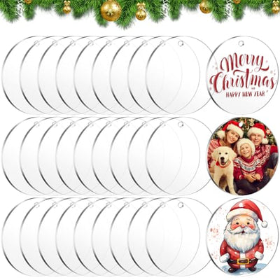 Acrylic Circles 3 Inch Acrylic Ornament Blanks for Crafts, 30 Pieces Round Blanks Acrylic Ornaments Plexiglass Circles Clear Glass Disc Ornaments