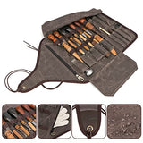 TOURBON Waxed Canvas Tool Roll Up Bag, 25-Pocket Wood Carving Chisel Carrying Case, Multi-Purpose Tool Pouch with Zipped Compartments TOURBON