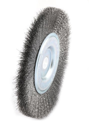 Forney 72747 Wire Bench Wheel Brush, Fine Crimped with 1/2-Inch and 5/8-Inch Arbor, 6-Inch-by-.008-Inch Forney