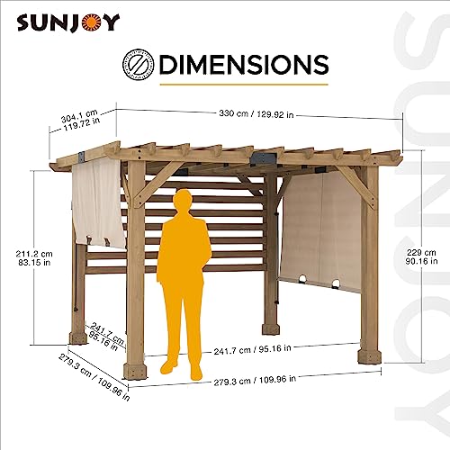 Sunjoy Cedar Pergola 10 x 11 ft. Wooden Hot Tub Pergola with Adjustable Canopy and Privacy Screen by SummerCove - WoodArtSupply