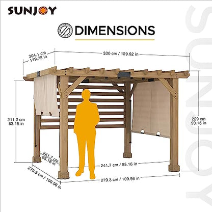 Sunjoy Cedar Pergola 10 x 11 ft. Wooden Hot Tub Pergola with Adjustable Canopy and Privacy Screen by SummerCove - WoodArtSupply