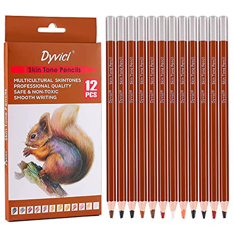 Dyvicl Skin Colored Pencils Skin Tone Pencils Portrait Set, 12 Colors Soft Core Art Pencils for Drawing, Sketching, Shading, Coloring, Colored Dyvicl