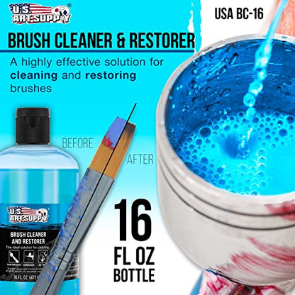 U.S. Art Supply Brush Cleaner and Restorer, 16 Ounce Bottle - Quickly Cleans Paint Brushes, Airbrushes, Art Tools - Cleaning Solution to Remove Dried