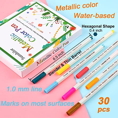 Sunshilor Metallic Markers Fine Point Metallic Marker Pens for Black Paper, Art Rock Painting, Easter Egg, Halloween Pumpkin, Card Making, Metal, Sunshilor