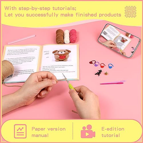 UzecPk Crochet Kit for Beginners, Cotton-Nylon Blend Yarn Crochet Kit Include Videos Tutorials Dog Crochet Set for Starters Adult Crocheting Animals UzecPk