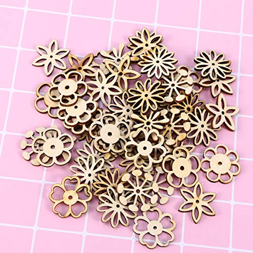 Sewroro 50pcs Unfinished Wooden Flower Cutouts Hollow Flower Wood Chip for DIY Crafts Wedding Christmas Decoration Sewroro