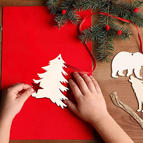 Sewroro 30pcs Unfinished Wooden Cutouts DIY Animal Wood Slices Elk Xmas Tree Fox Wolf Blank Discs Xmas Tree Hanging Ornament Decoration for DIY