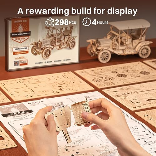 ROKR Vintage 3D Wooden Puzzle Car Kit – 1:15 Scale Model Building Adventure for Adults and Teens ROKR