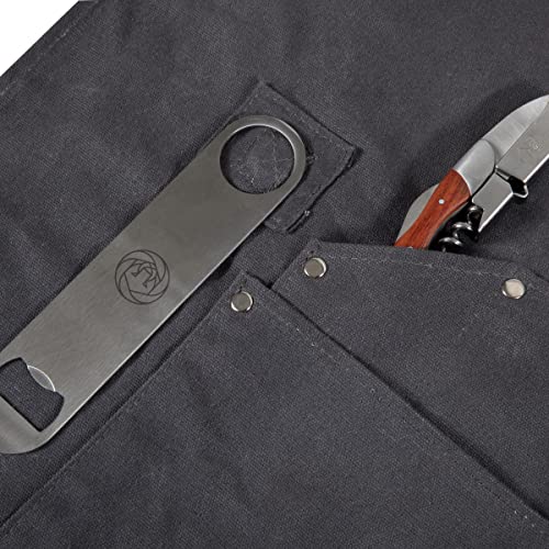 LEGACY - a Picnic Time brand Collins Mixologist Apron Waxed Canvas with Corkscrew and Bottle Opener, One Size, Gray with Black Accents PICNIC TIME
