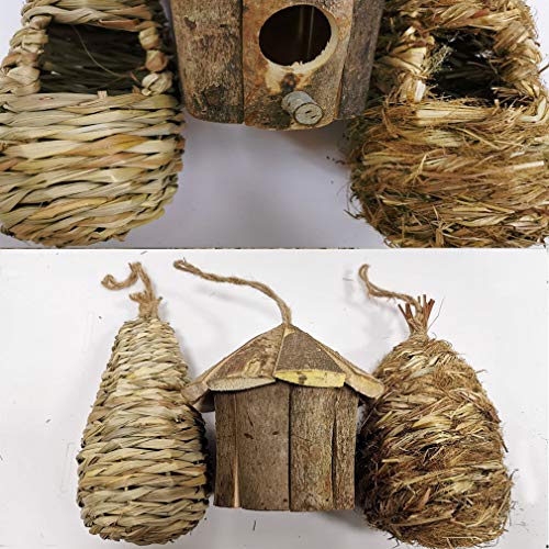 Hamiledyi Vintage Chickadee Bird House Nest Hummingbird House for Outside Small Grass Hanging Bird Nesting Natural Wooden Garden Birdhouse Box 3 Pack Hamiledyi