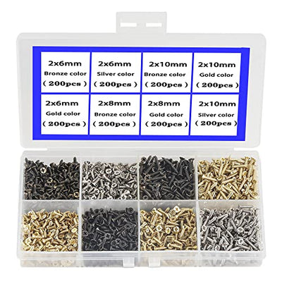 newlng 1600pcs 2MM Small Screws Phillips Flat Head Cross Self Tapping Tiny Screw Cabinet Electronic Accessories Screw Multifunctional DIY Micro
