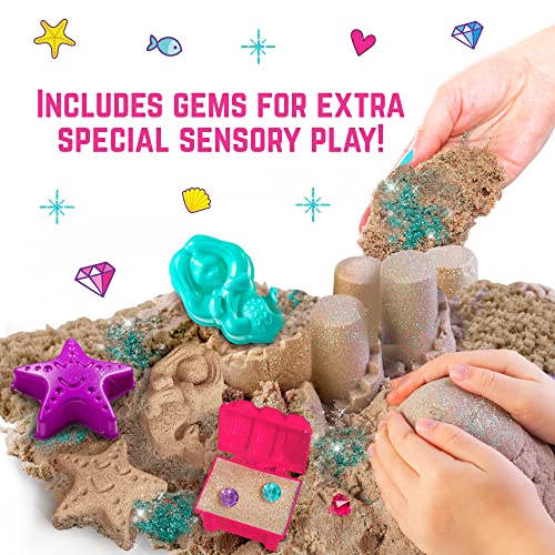 GirlZone Mermaid Treasures Play Sand Kit, 2lbs of Magic Sand for Kids Kit with Gems, Carry Case and More, Kids Toys for Playdates and Great Gift Idea GirlZone