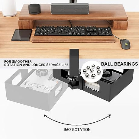 Gaxomo 2 Pack Clamp-on Side Desk Swivel Organizer, Under Desk Hidden Storage Drawer with Cable Hole, Hanging Desk Rotated Metal Basket for Extender Gaxomo