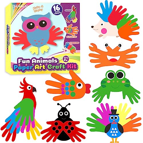 HAPMARS Animal Paper Art Craft Kit for Kid, 16 pcs Make Your own Craft Projects for Boys Girls Kid Age 3 4 5 6 7 8, DIY Art Supplies Activities Party