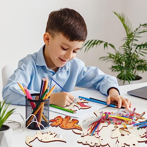 Fennoral 10 Pack Dinosaur Wind Chime Kit for Kids Make Your Own Dinosaur Wind Chime Wooden Arts and Crafts for Girls Boys DIY Coloring Art Activity