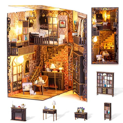 Marycele Book Nook Kit for Adults Teens, Wooden 3D Puzzles for Adults Tiny House Bookcase, DIY Miniature House Kit Bookshelf Decor, Tiny Home Kit, - WoodArtSupply