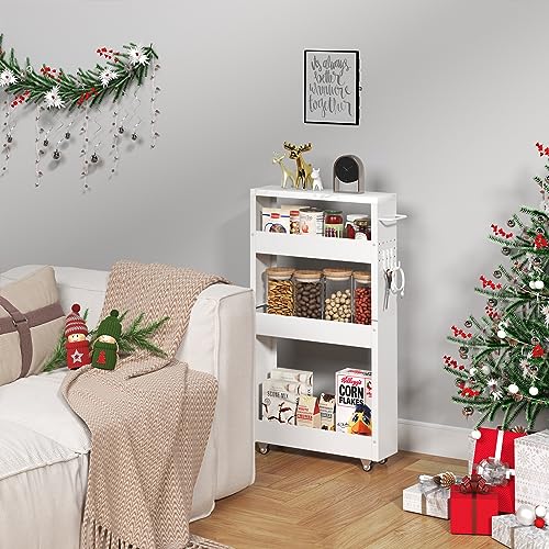 CHLORYARD Slim Storage Cart, 4-Tier Kitchen Rolling Cart Narrow Storage Cabinet with Handle & Wheels, Metal Rolling Shelf Unit for Kitchen Bathroom CHLORYARD