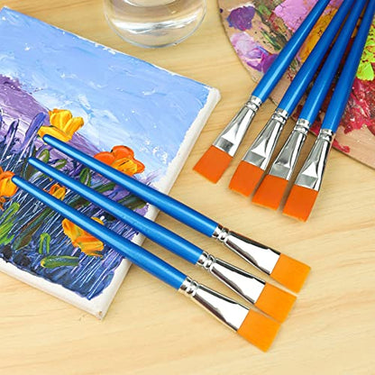 GACDR 1 inch Flat Paint Brushes for Acrylic Painting,12 Pieces Large Synthetic Paint Brushes Bulk with Wooden Handle for Acrylic, Watercolor, Oil, - WoodArtSupply