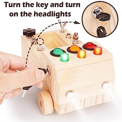 Montessori Car Screwdriver Board Set ，Car LED Busy Board Light Switch Montessori Toy for Toddlers, Wooden Busy truck Kids Tools Set, Fine Motor - WoodArtSupply