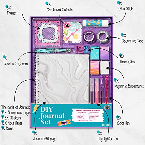  jackinthebox DIY Journal for Girls Ages 8-12, 242 PCS, Scrapbook Kit, Tween Girls Gifts, Girls Journal Kit, Includes 10 fun  guided spreads, Journaling Kit