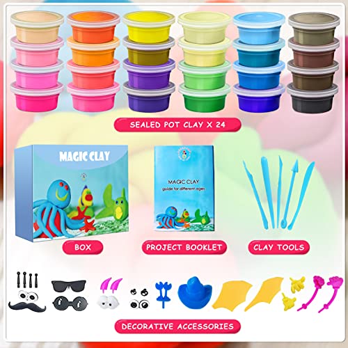 Modeling Clay Kit - 24 Colors Air Dry Ultra Light Soft & Stretchy DIY Molding Clay with Tools, Animal Accessories, Easy Storage Box Kids Art Crafts ESSENSON