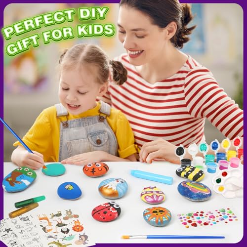 Dan&Darci Kids Rock Painting Kit - Glow in The Dark - Arts & Crafts Gifts for Boys and Girls Ages 4-12 - Craft Activities Kits - Creative Art