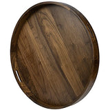 KINGCRAFT 26 x 26 inches Extra Large Round Ottoman Table Tray Wooden Solid Serving Tray with Handle Black Walnut Circle Platter Decorative Tray for Kingcraft