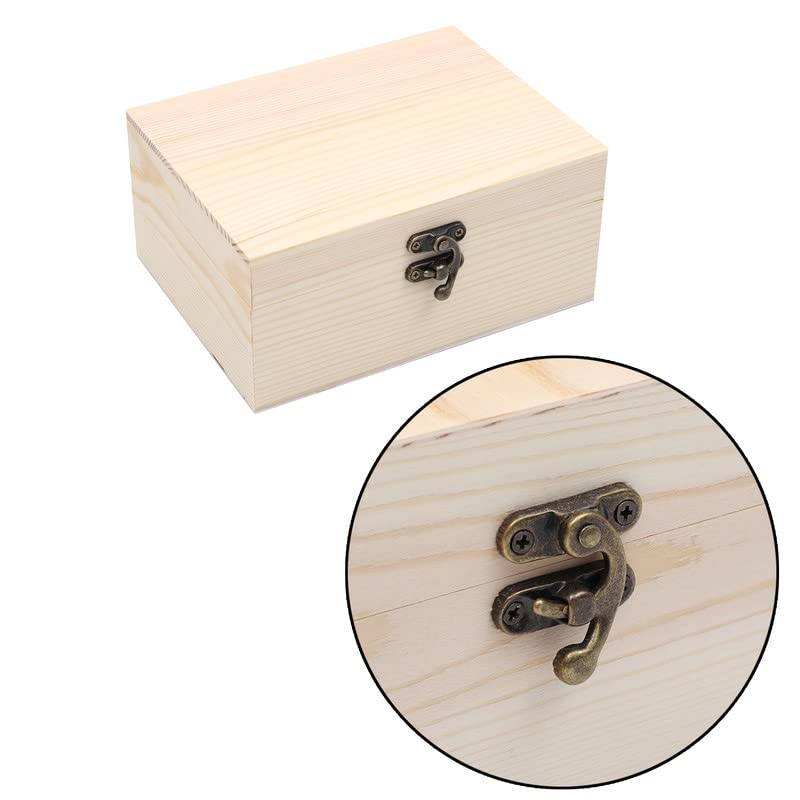 VIKOS Products (2-Pack Unfinished Unpainted Wooden Box with Hinged Lid for Crafts DIY Storage Jewelry Plain Pine Box - Small 6.7"x5.1"x3.1" - WoodArtSupply