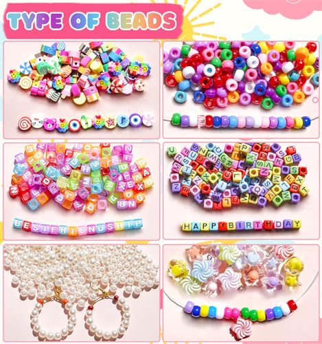 MontoSun Bead Bracelet Making Kit, Friendship Bracelets Making Beads Kit, Pony Beads Charms Beads Clay Flower Letter Beads for Jewelry Making Kit, - WoodArtSupply