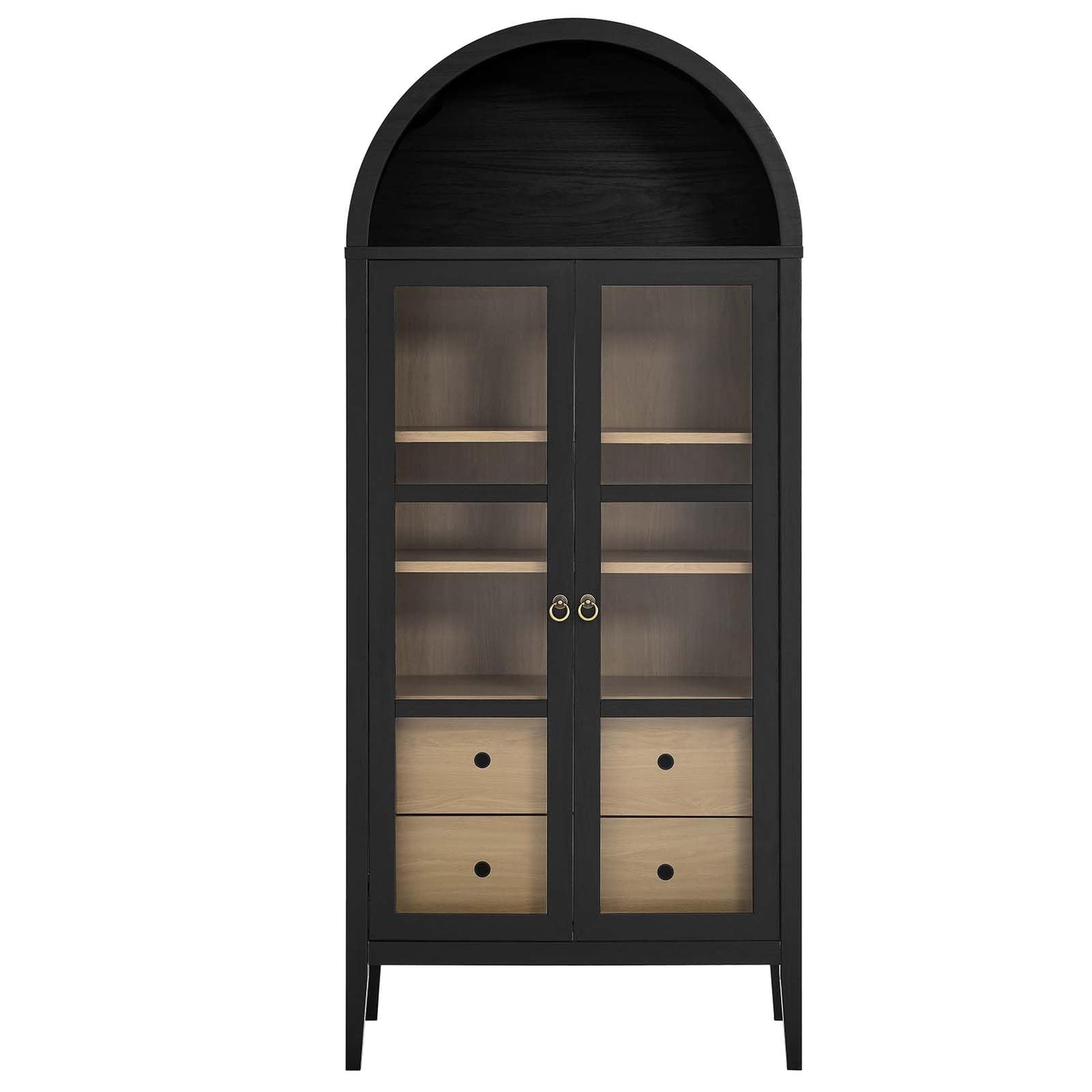 Modway Nolan Modern Farmhouse 71" Tall Arched Storage Display Cabinet in Black Oak Wood Grain Modway