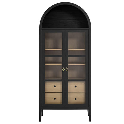 Modway Nolan Modern Farmhouse 71" Tall Arched Storage Display Cabinet in Black Oak Wood Grain - WoodArtSupply