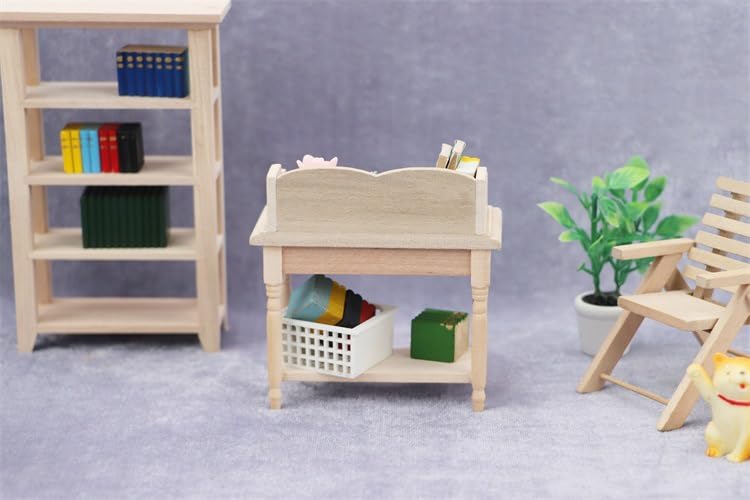 AirAds Dollhouse 1:12 Scale Dollhouse Miniature Furniture Side Stand Student Desk Unfinished Wood Air-Ads Supplies