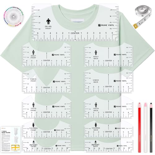 Tshirt Ruler Guide for Vinyl Alignment for 17pcs, Tshirt Ruler for Cricut Heat Press HTV Vinyl Center Designs, Tshirt Rulers for Craft Sewing Prime Vinyl