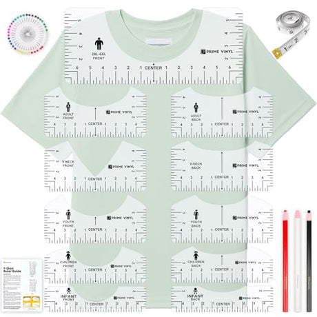Tshirt Ruler Guide for Vinyl Alignment for 17pcs, Tshirt Ruler for Cricut Heat Press HTV Vinyl Center Designs, Tshirt Rulers for Craft Sewing Prime Vinyl