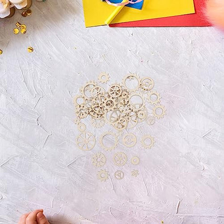 Amosfun 50pcs Mini Wooden Gear Puzzle Buttons Unfinished Wood Pieces Crafts DIY Painting Decorations Amosfun
