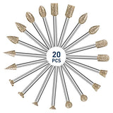 Diamond Grinding Burr Bit Set，20Pcs Rotary Tool Accessories Stone Carving Set with 1/8 inch Shank for Stone Ceramic Glass Carving, Grinding, shengbenhao