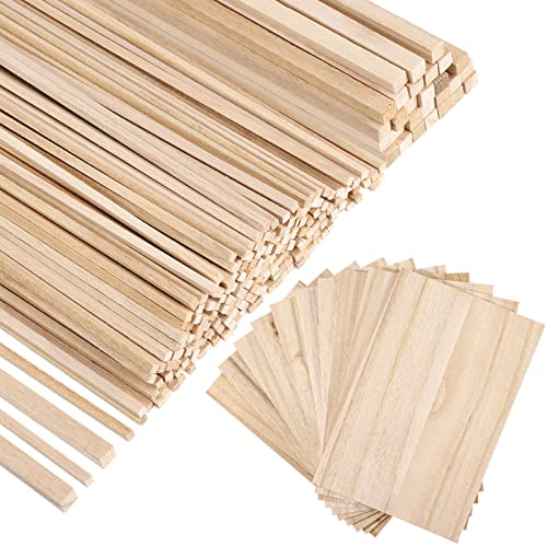 240 Pieces Balsa Wood Sticks Hardwood Square Wooden Craft Dowel Rods Unfinished Balsa Wood Sheets 12 Inch Thin Wooden Strips 1/4 Inch 1/8 Inch for - WoodArtSupply