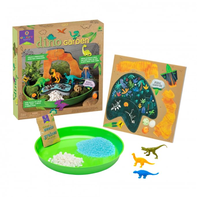 Craft-Tastic Dino Garden — DIY Nature Craft Kit — Outdoor and Indoor Grow and Play — Comes with Dinosaurs, Seeds, and Garden Decorations — for Ages PlayMonster