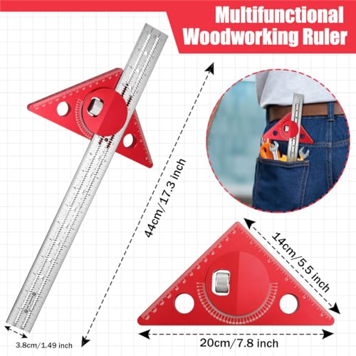 Woodworking Edge Ruler,Woodworking Scriber Ruler with Adjustable Protractor Angle Finder, 0-180 Degrees Angle Measuring Tool ， Architect Ruler for - WoodArtSupply