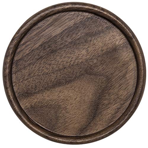 Wood Drink Coasters with Metal Holder, GOH DODD 4 Inch 6 Pieces Wooden Coasters Cup Coaster Set for Bar Kitchen Home Apartment, Walnut Wood GOH DODD
