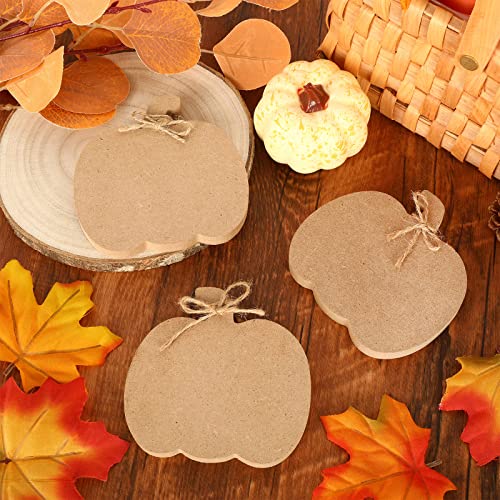 Whaline 6Pcs Fall Pumpkin Wooden Cutouts with Ropes Unfinished Pumpkin Shaped Table Wooden Signs for Fall Thanksgiving Halloween Tiered Tray Home