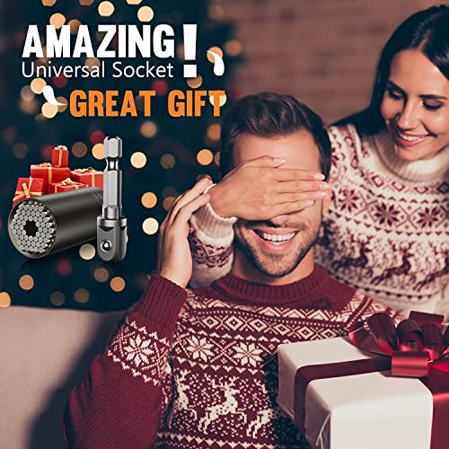 Super Universal Socket Gifts for Men - Tools Christmas Stocking Stuffers for Adults Grip Socket Set with Power Drill Adapter, Gadgets for Men Dad Him